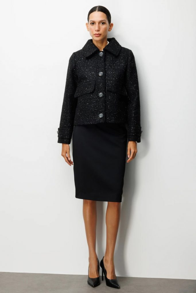 EKOL Süs Kapak Cepli Simli Mont 6089 - Siyah