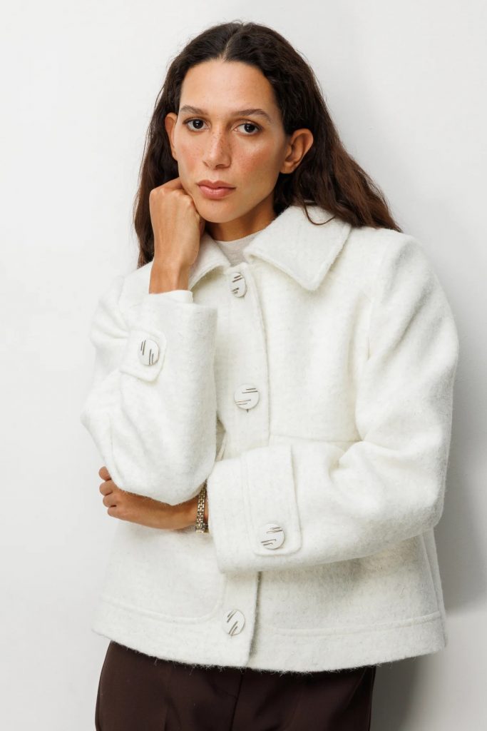 EKOL Süs Kapak Cepli Simli Mont 6089 - EKRU