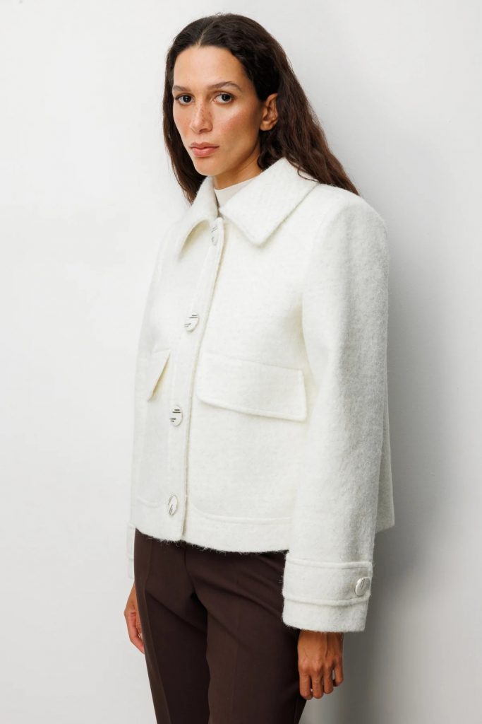 EKOL Süs Kapak Cepli Simli Mont 6089 - EKRU