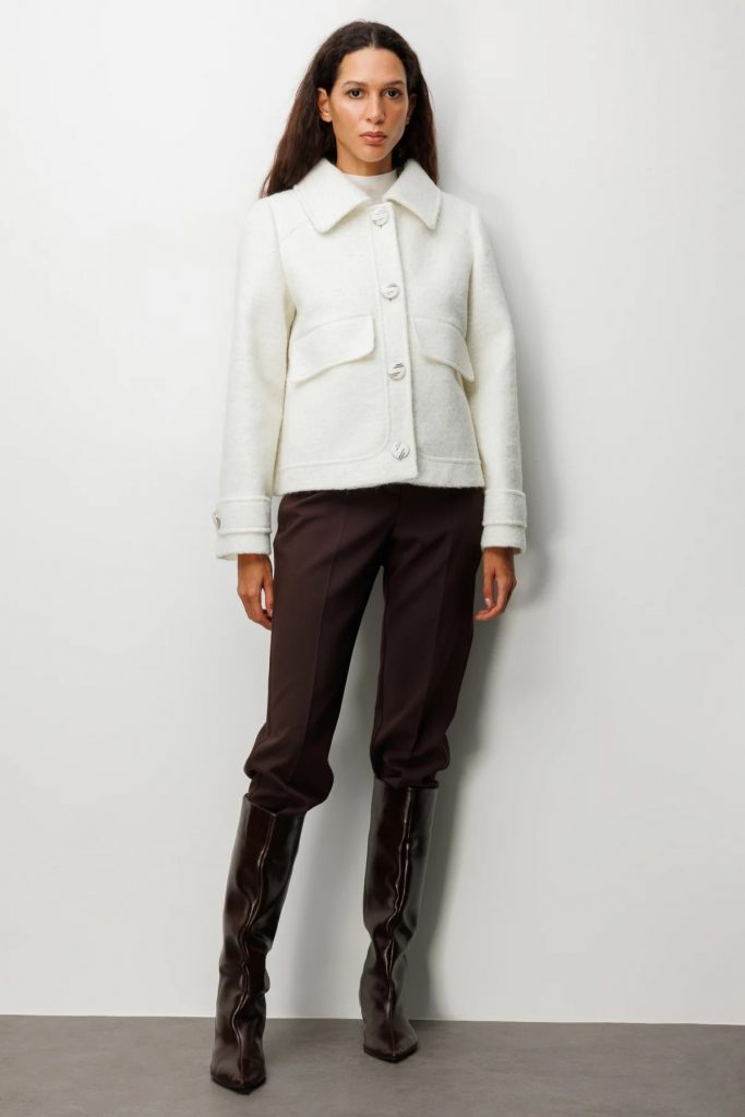 EKOL Süs Kapak Cepli Simli Mont 6089 - EKRU