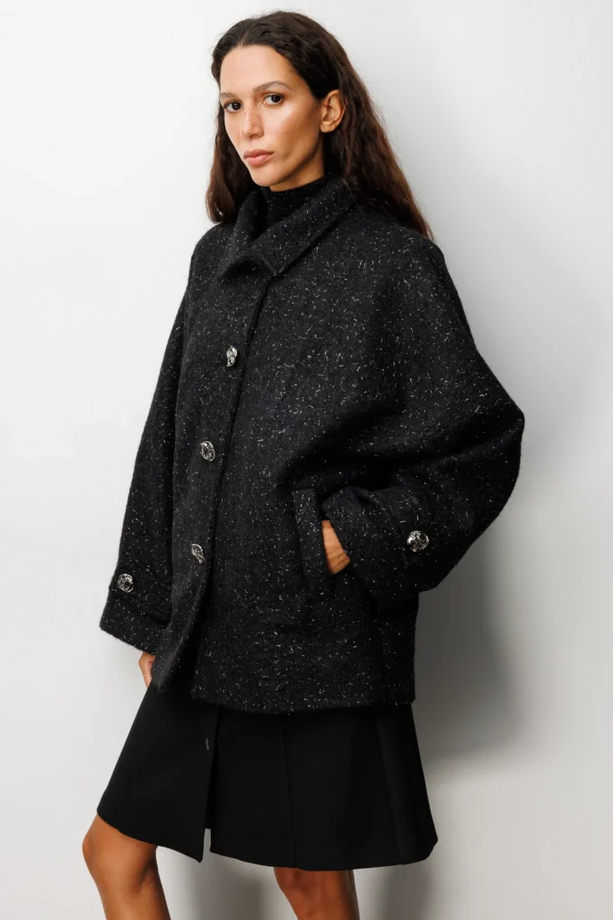 EKOL Yarasa Kol Simli Kaşe Kaban 6091