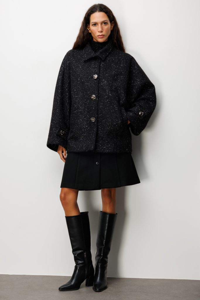 EKOL Yarasa Kol Simli Kaşe Kaban 6091