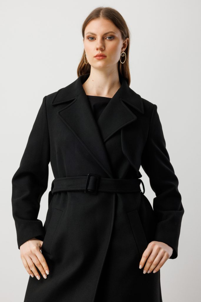 EKOL Beli Kemerli Kaşe Kaban 6303