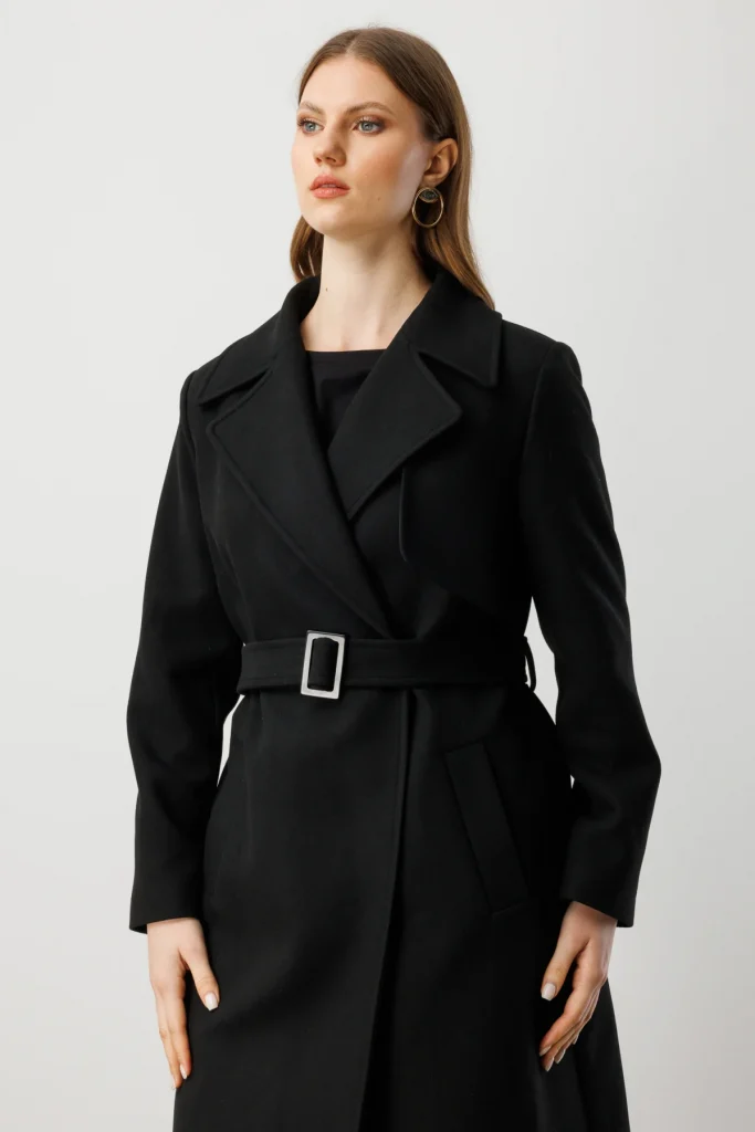 EKOL Beli Kemerli Kaşe Kaban 6303