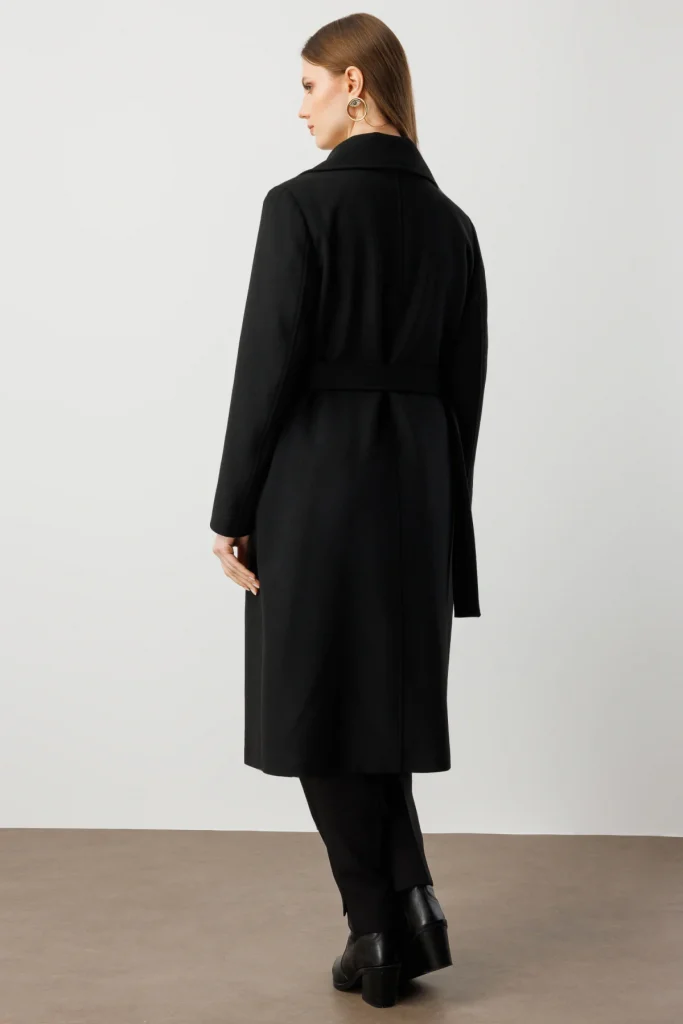 EKOL Beli Kemerli Kaşe Kaban 6303