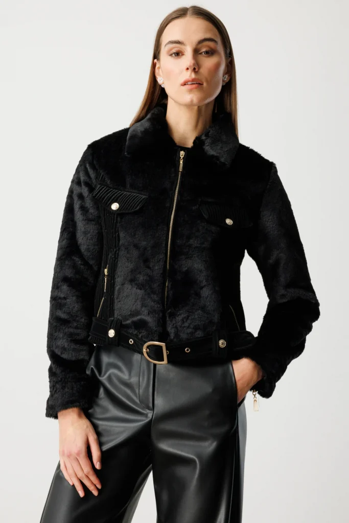 EKOL Beli Kemerli Mix Kumaş Mont 6605