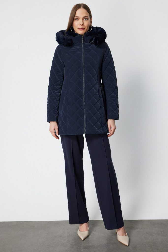 EKOL Dikiş Detaylı Kapüşonlu Şişme Mont  6617 - Lacivert