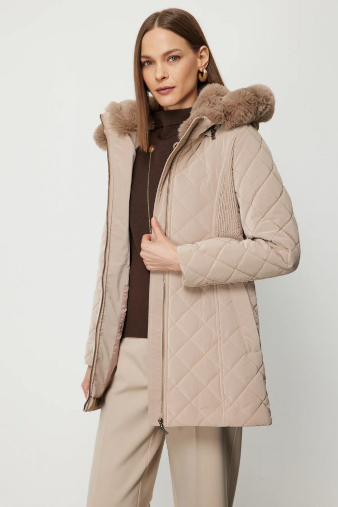 EKOL Dikiş Detaylı Kapüşonlu Şişme Mont  6617 - TAŞ