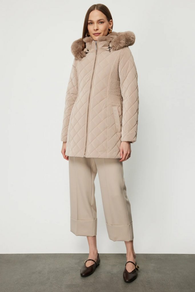 EKOL Dikiş Detaylı Kapüşonlu Şişme Mont  6617 - TAŞ