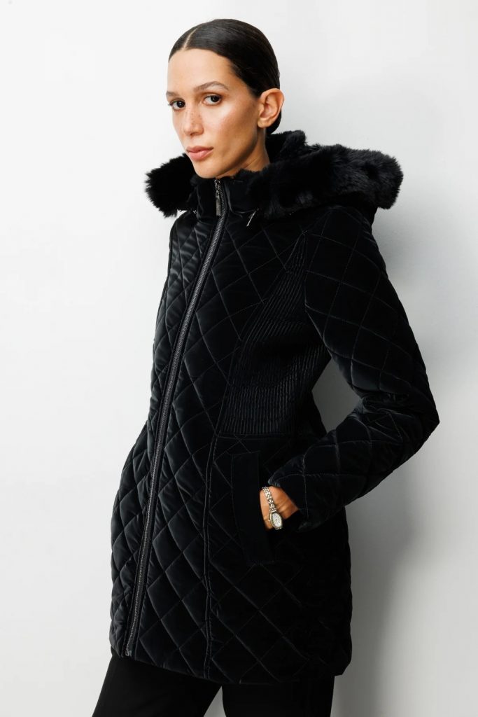 EKOL Dikiş Detaylı Kapüşonlu Şişme Mont  6617 - Siyah