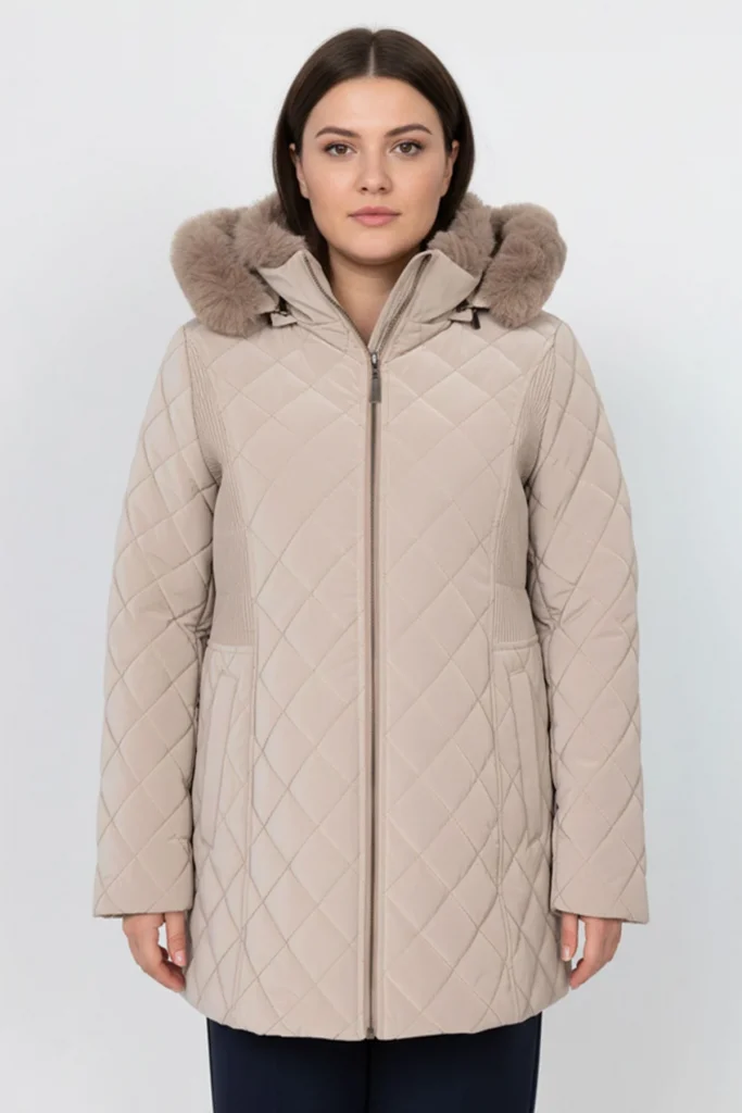 EKOL Yakası Kürklü Kapitone Şişme Kaban  6817 - TAŞ