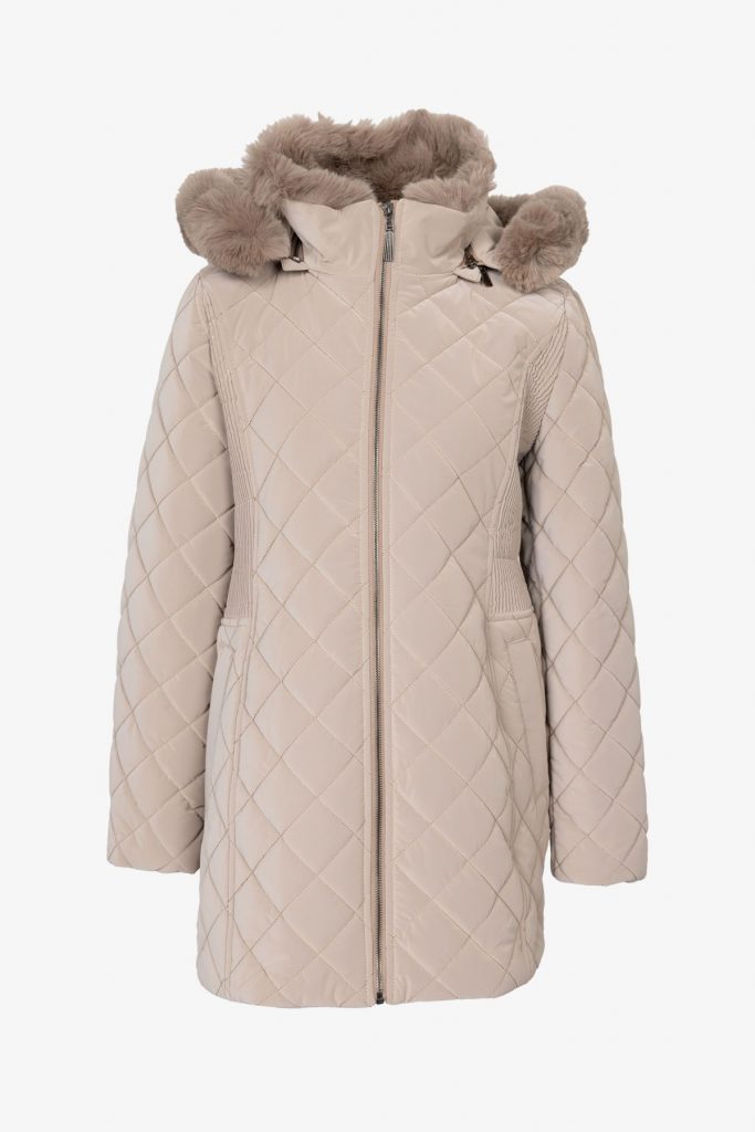 EKOL Yakası Kürklü Kapitone Şişme Kaban  6817 - TAŞ