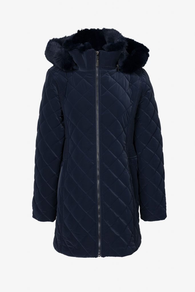 EKOL Yakası Kürklü Kapitone Şişme Kaban  6817 - Lacivert