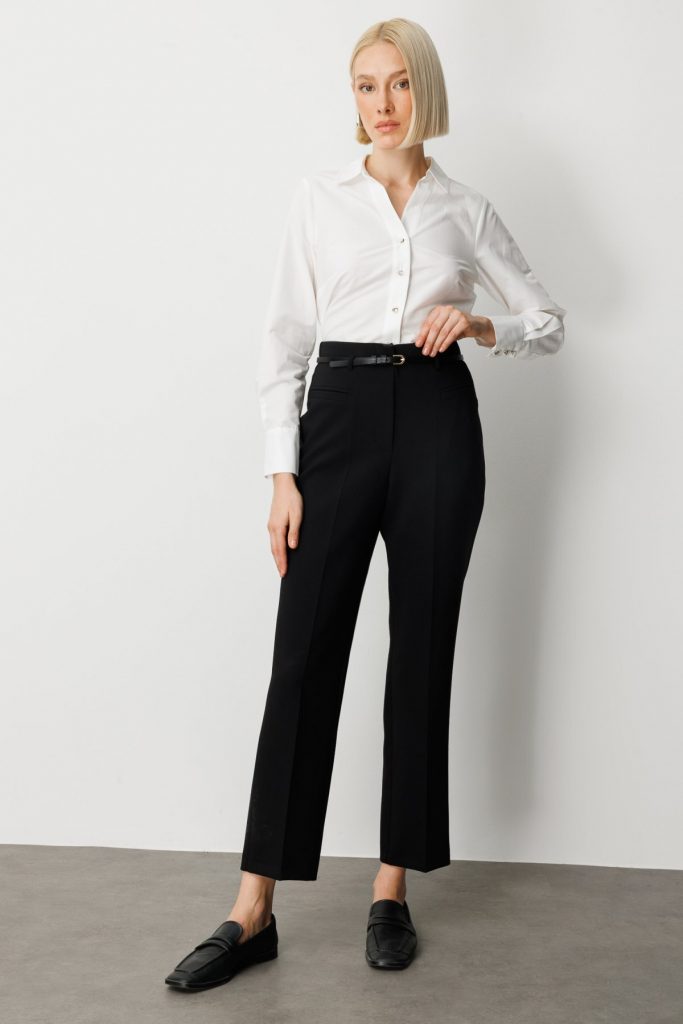 EKOL Beli Kemerli Boru Paça Pantolon 1001 - Siyah