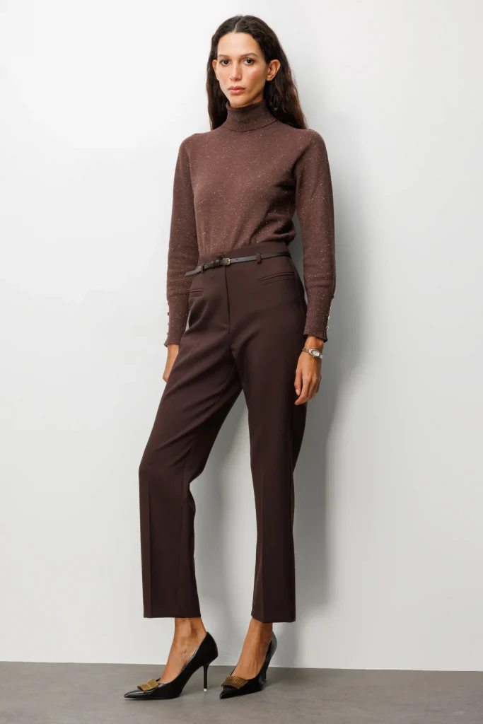 EKOL Beli Kemerli Boru Paça Pantolon 1001 - kahve