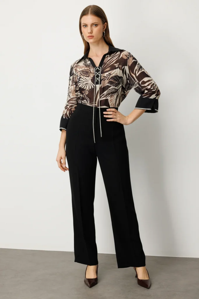 EKOL Bol Paça Krep Pantolon 1033 - Siyah