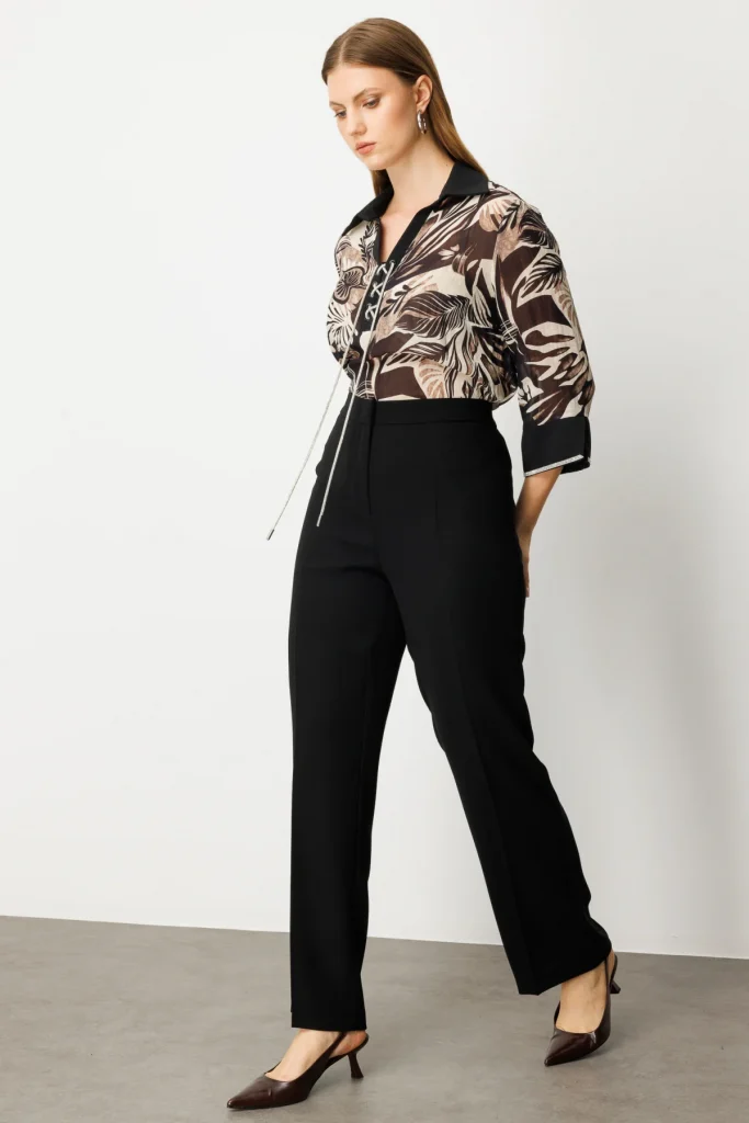 EKOL Bol Paça Krep Pantolon 1033 - Siyah