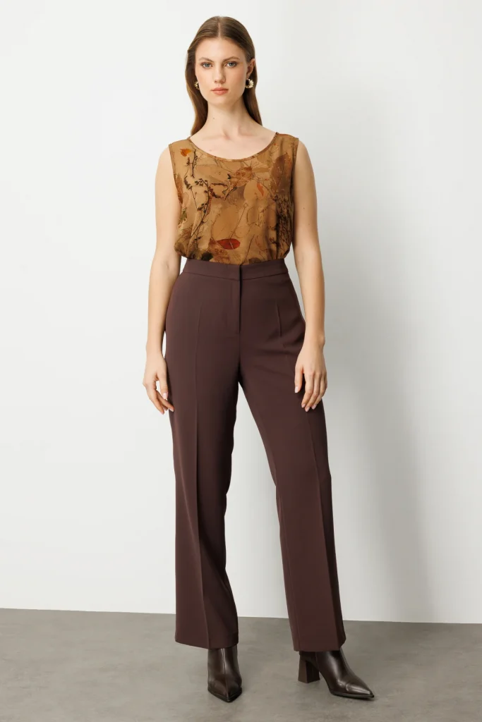 EKOL Bol Paça Krep Pantolon 1033 - kahve