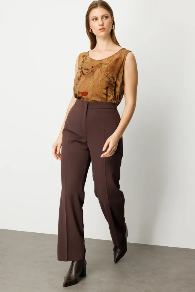 EKOL Bol Paça Krep Pantolon 1033 - kahve