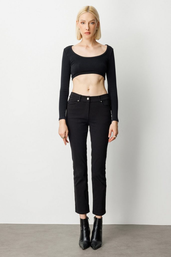 EKOL Yüksek Bel Dar Paça Pantolon 1061 - Siyah