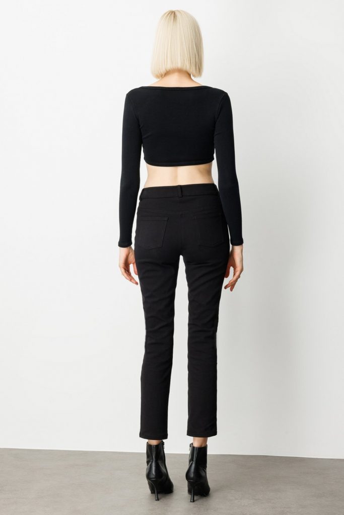 EKOL Yüksek Bel Dar Paça Pantolon 1061 - Siyah