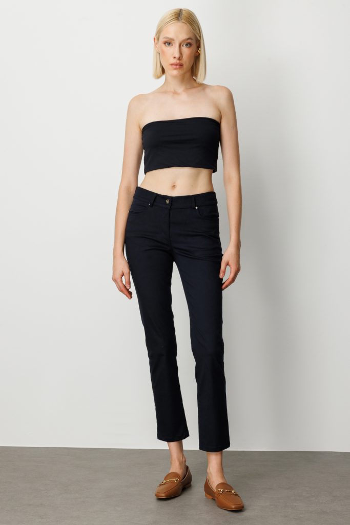 EKOL Yüksek Bel Dar Paça Pantolon 1061 - Lacivert