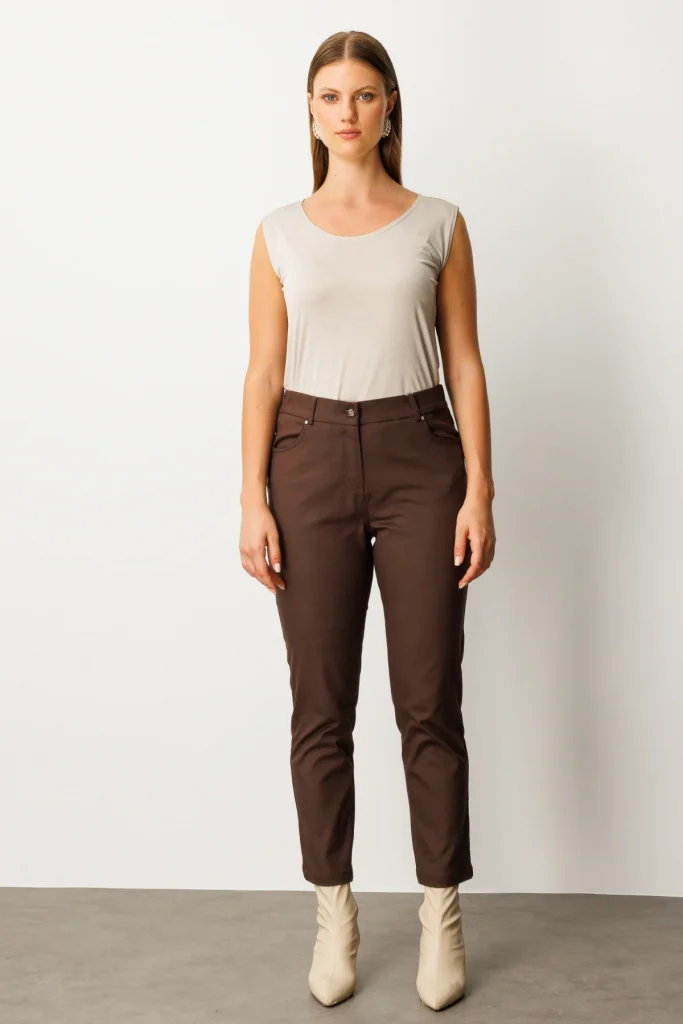 EKOL Dar Paça Büyük Beden Pantolon 1063 - kahve