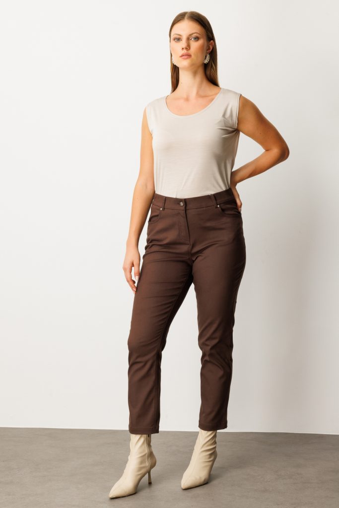 EKOL Dar Paça Büyük Beden Pantolon 1063 - kahve