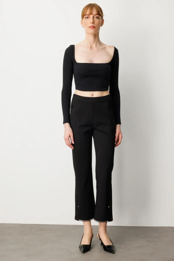 EKOL Paçası Taş Detaylı Pantolon 1089 - Siyah