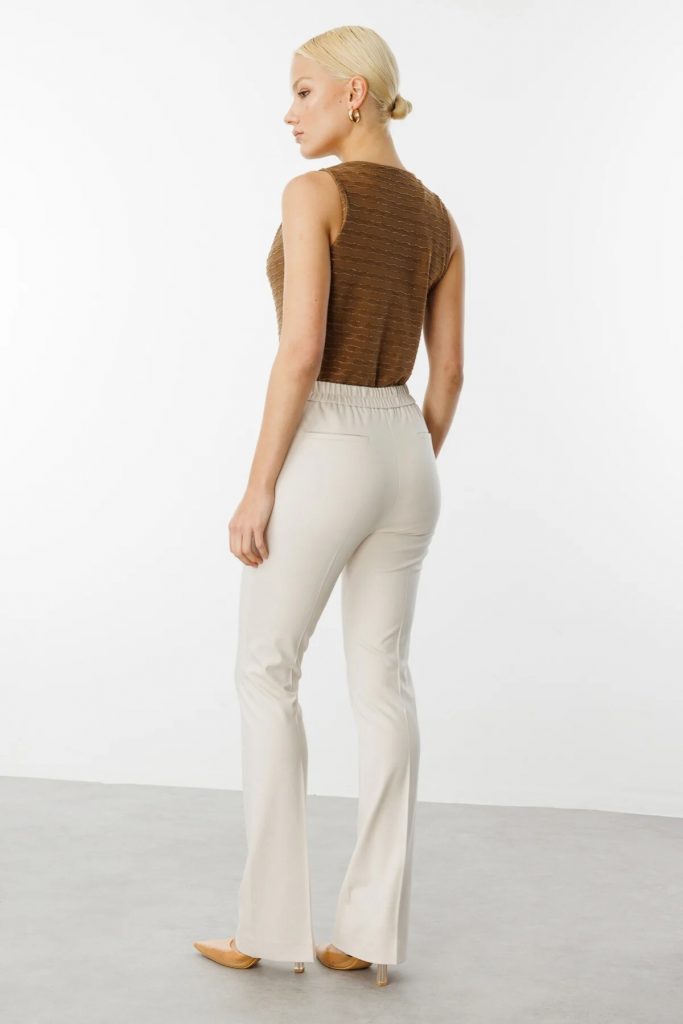 EKOL  Beli Lastikli Bol Paça Pantolon 2074 - EKRU