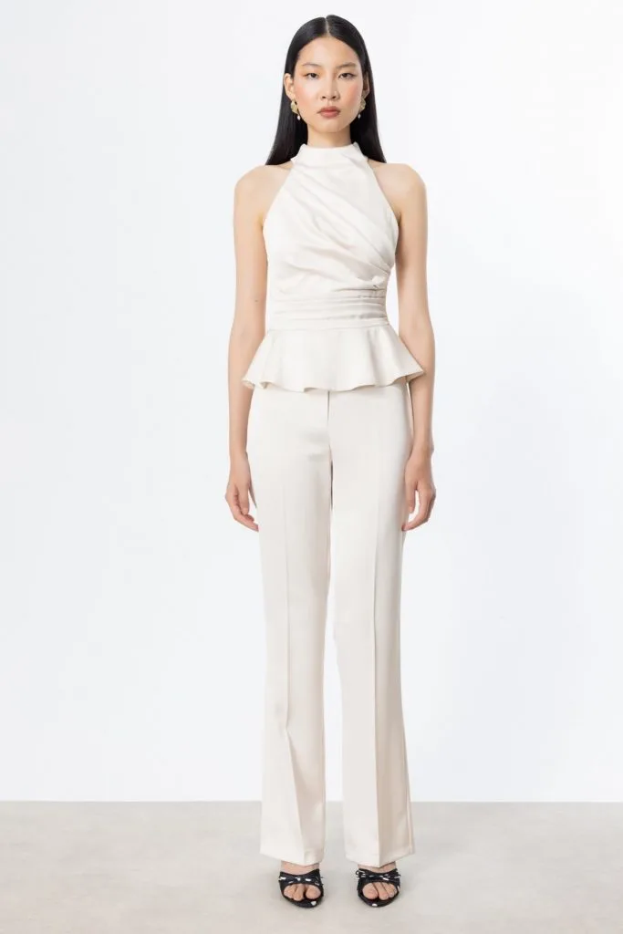 EKOL Bol Paça Saten Pantolon  3336 - inci