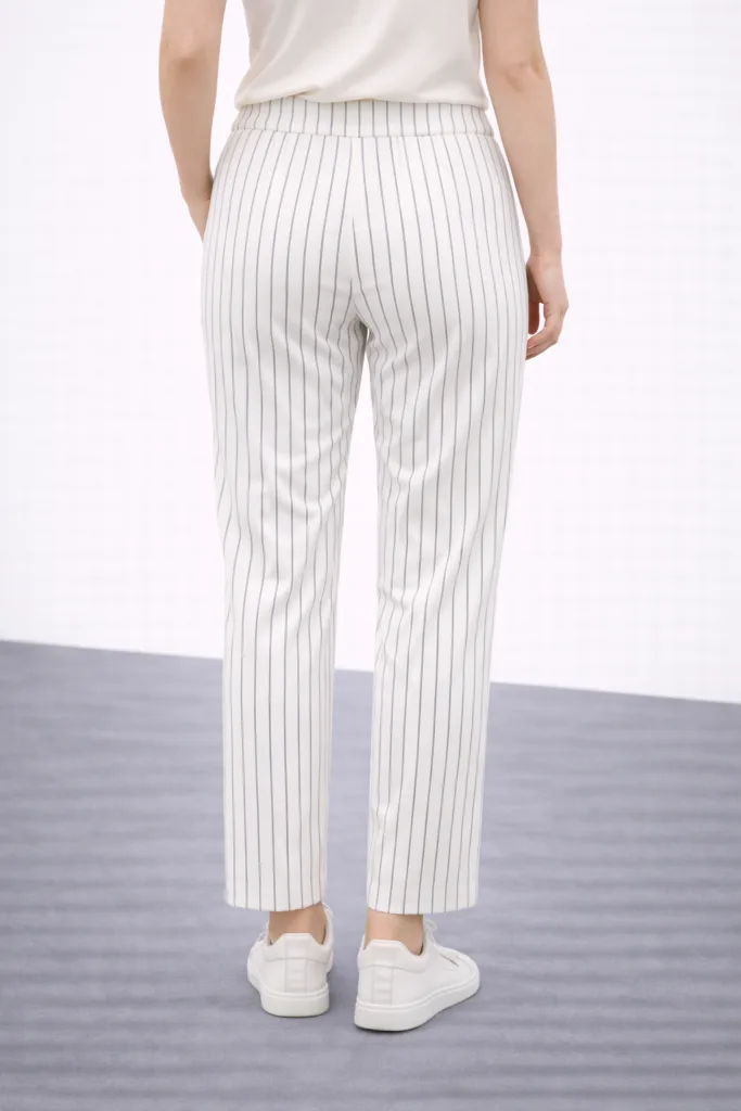 EKOL Çizgili Kadın Pantolon 5010 - EKRU
