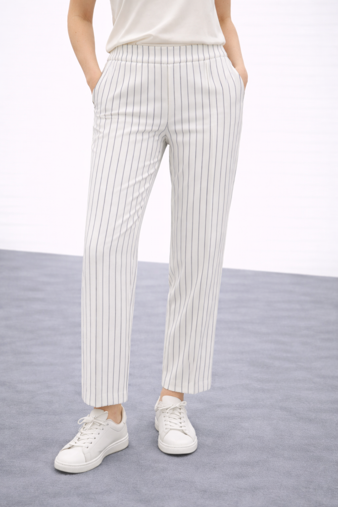 EKOL Çizgili Kadın Pantolon 5010 - EKRU