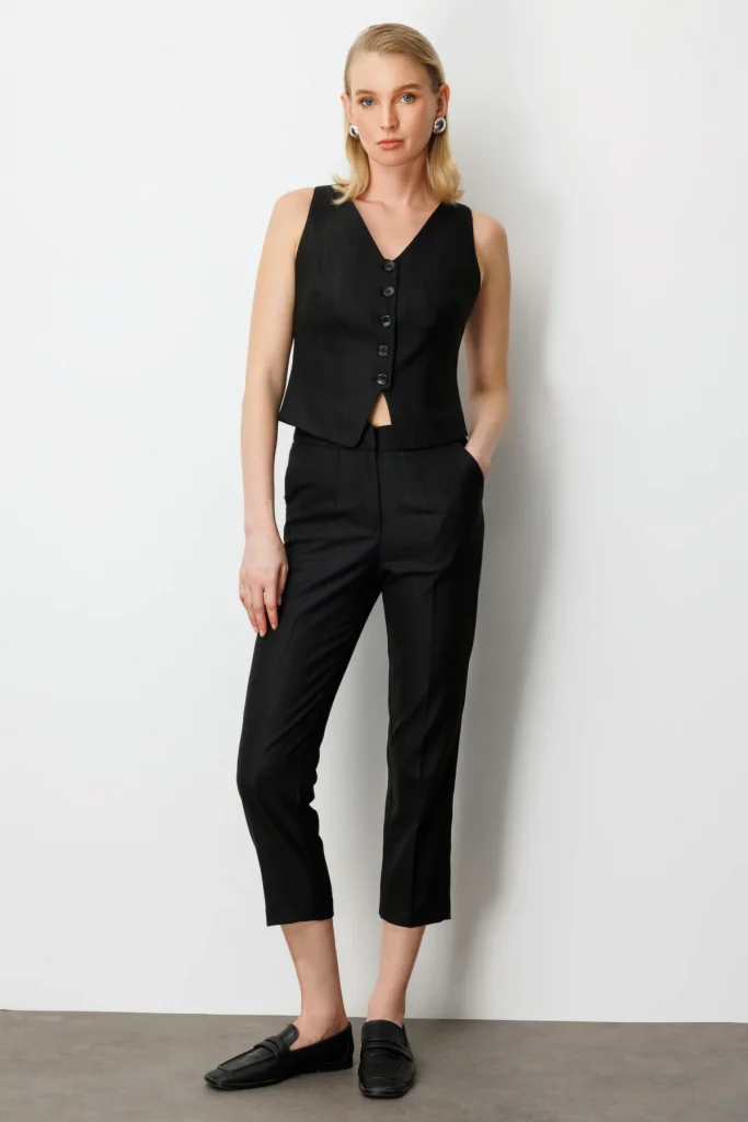 EKOL Düz Kesim Çizgili Pantolon 5125 - Siyah