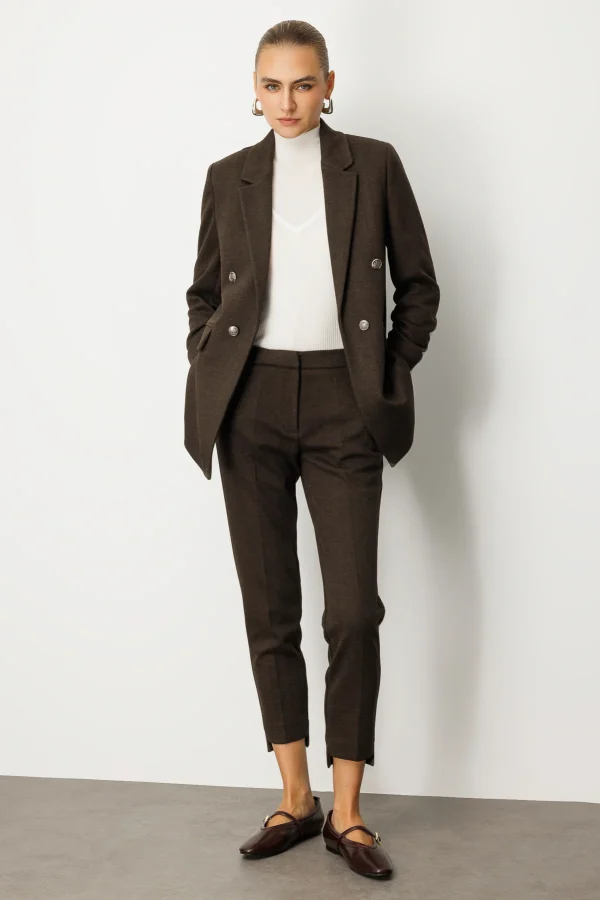 EKOL Balıksırtı Desenli Dar Paça Pantolon 5189