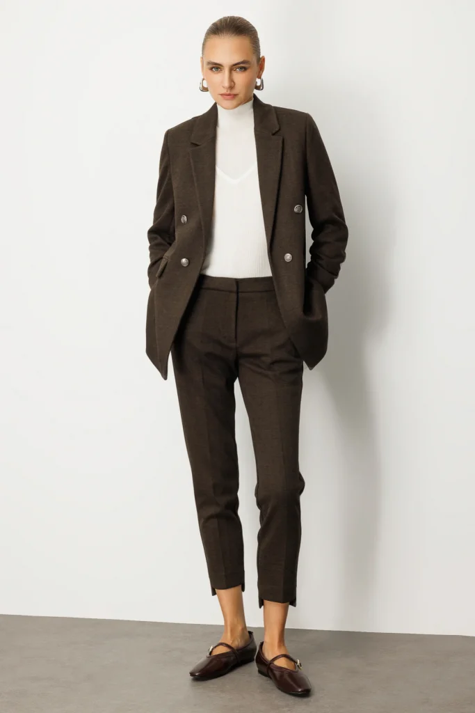 EKOL Balıksırtı Desenli Dar Paça Pantolon 5189