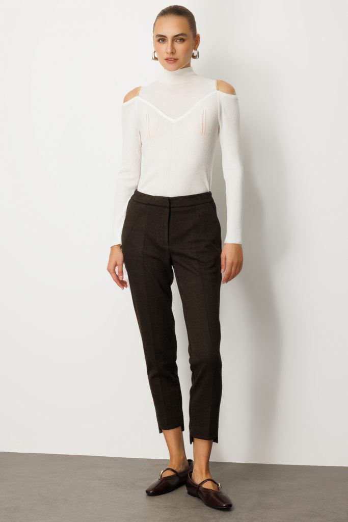 EKOL Balıksırtı Desenli Dar Paça Pantolon 5189