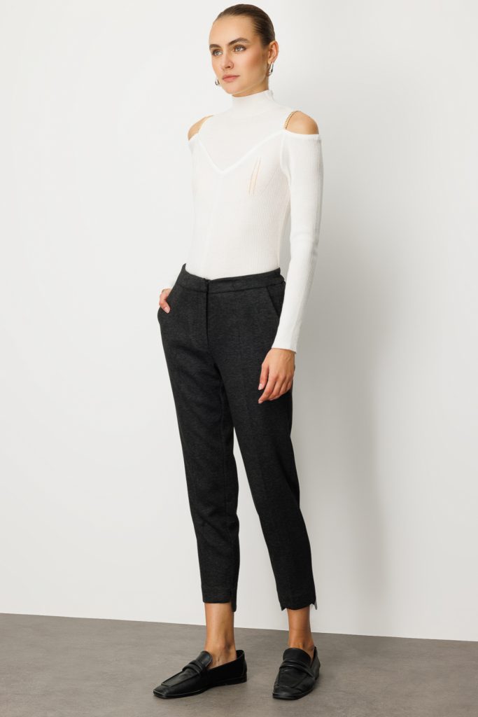 EKOL Balıksırtı Desenli Dar Paça Pantolon 5189 - ANTRASİT