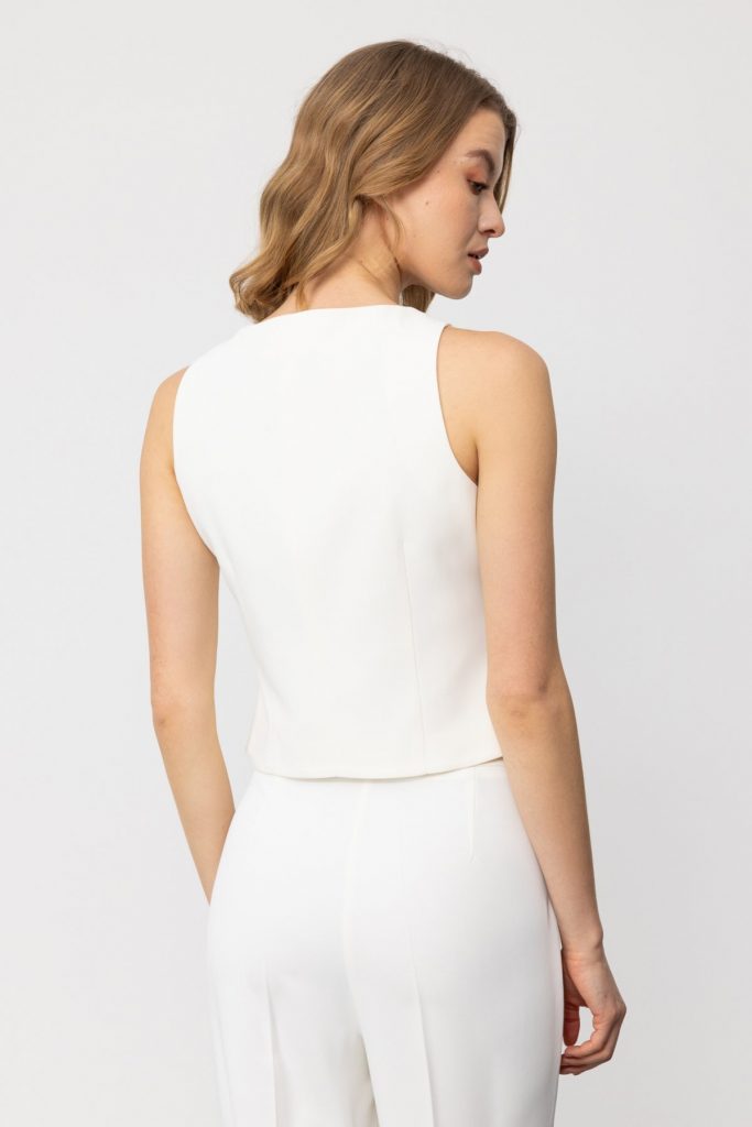 EKOL V Yaka Düğmeli Kadın Yelek 5038 - EKRU