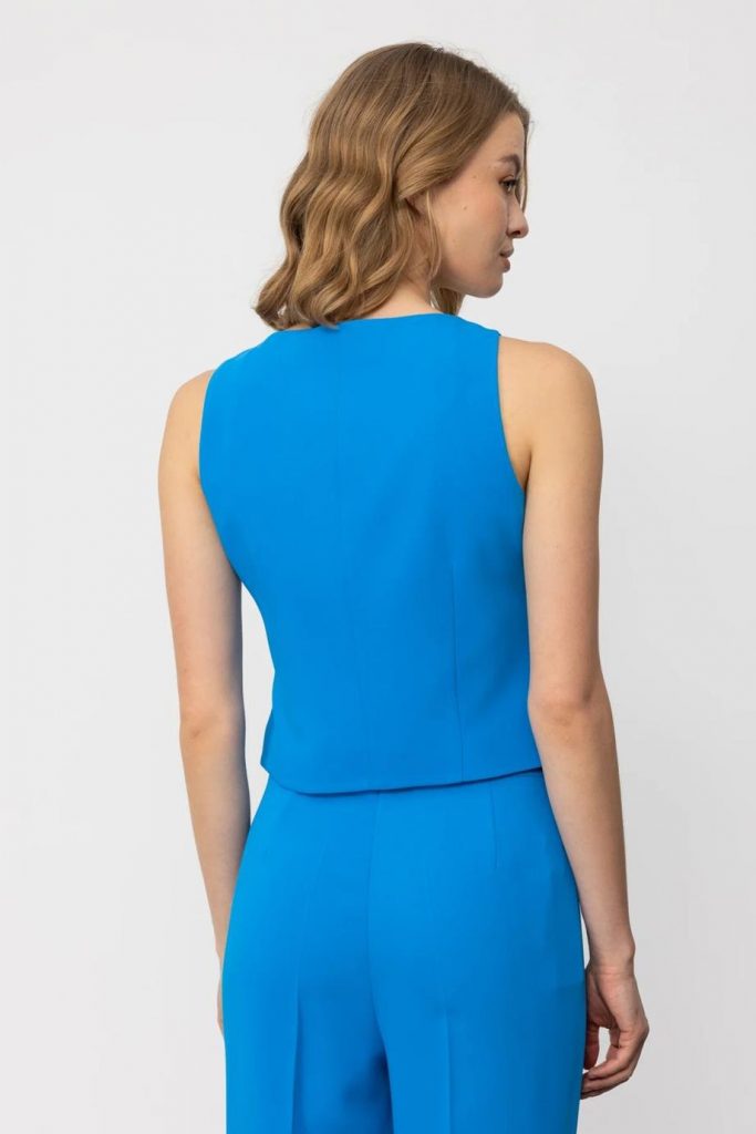 EKOL V Yaka Düğmeli Kadın Yelek 5038 - MAVİ