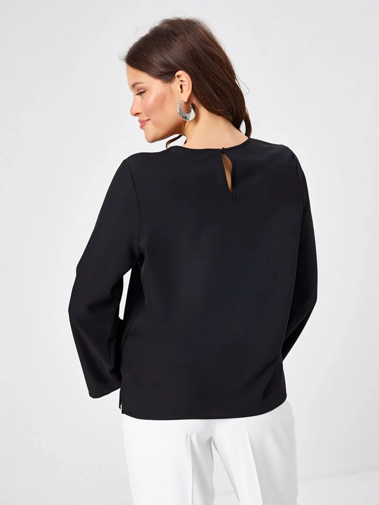 FAİK SÖNMEZ Nervür Ve Dantel Detaylı Yuvarlak Yaka Bluz 68152