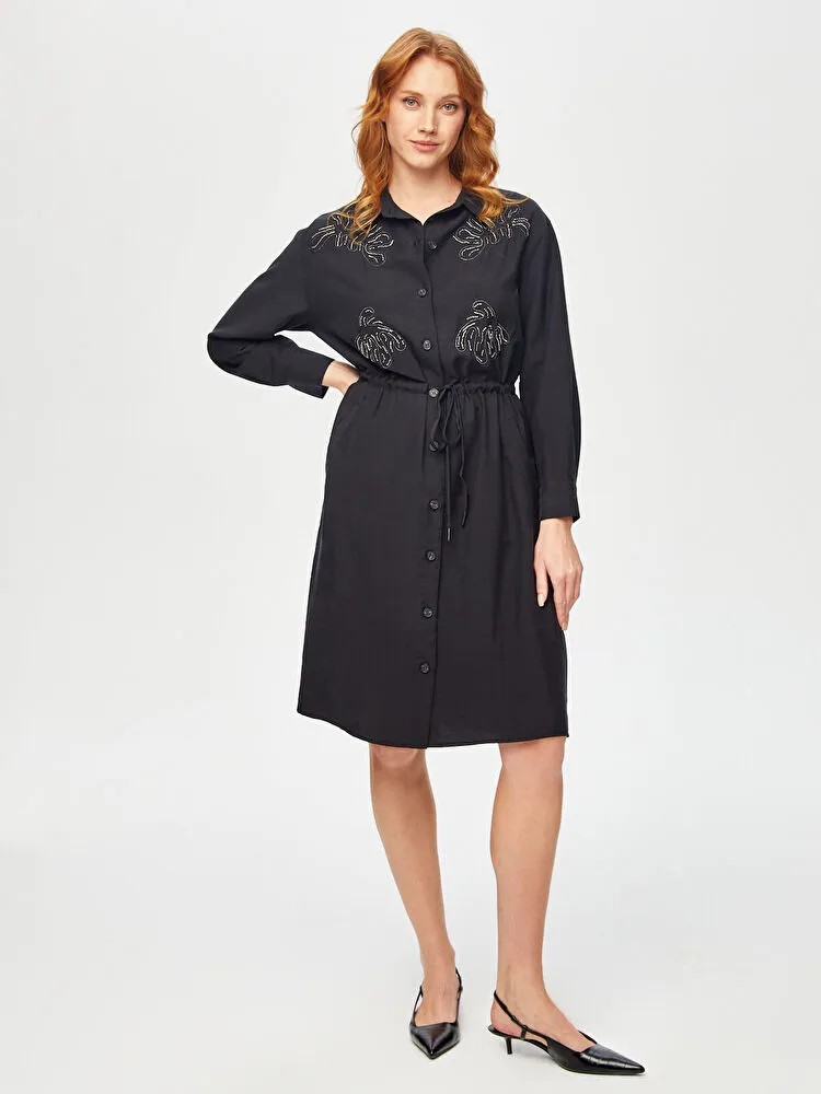 FAİK SÖNMEZ Boncuk Ve Zincir Nakış Detylı Liyoselli Elbise 69211