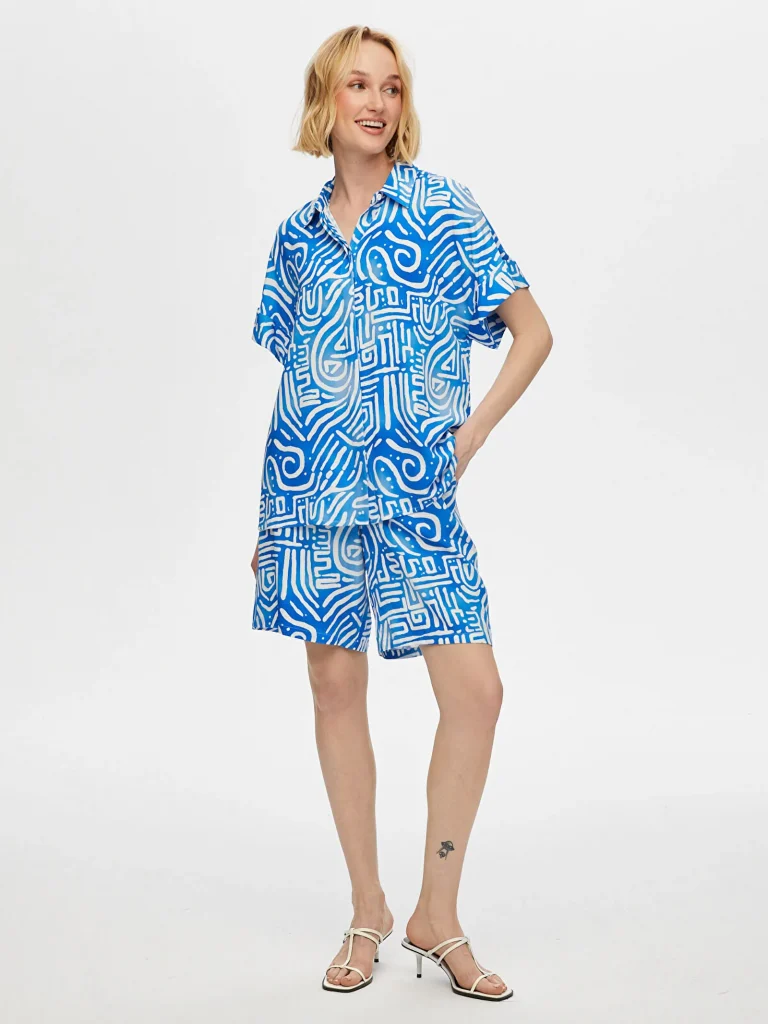 FAİK SÖNMEZ Soyut Desen Kısa Kol Viskon Gömlek 028 - SAKS