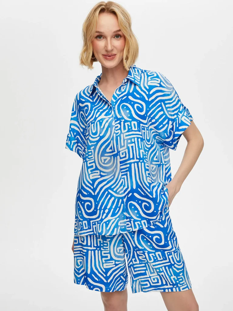 FAİK SÖNMEZ Soyut Desen Kısa Kol Viskon Gömlek 028 - SAKS