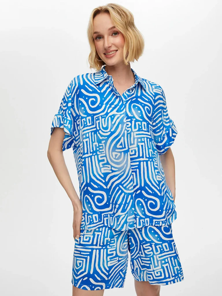 FAİK SÖNMEZ Soyut Desen Kısa Kol Viskon Gömlek 028 - SAKS