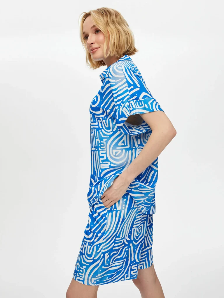 FAİK SÖNMEZ Soyut Desen Kısa Kol Viskon Gömlek 028 - SAKS