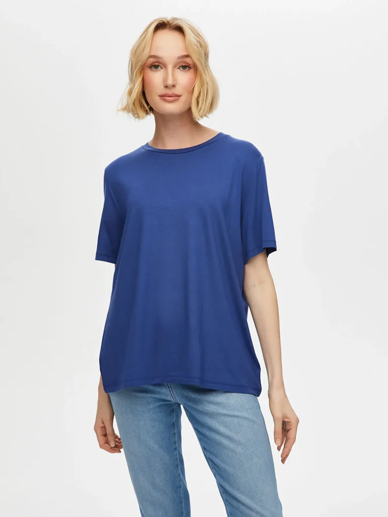 FAİK SÖNMEZ Yuvarlak Yaka Kısa Kol T-Shirt TSH002 - İNDİGO