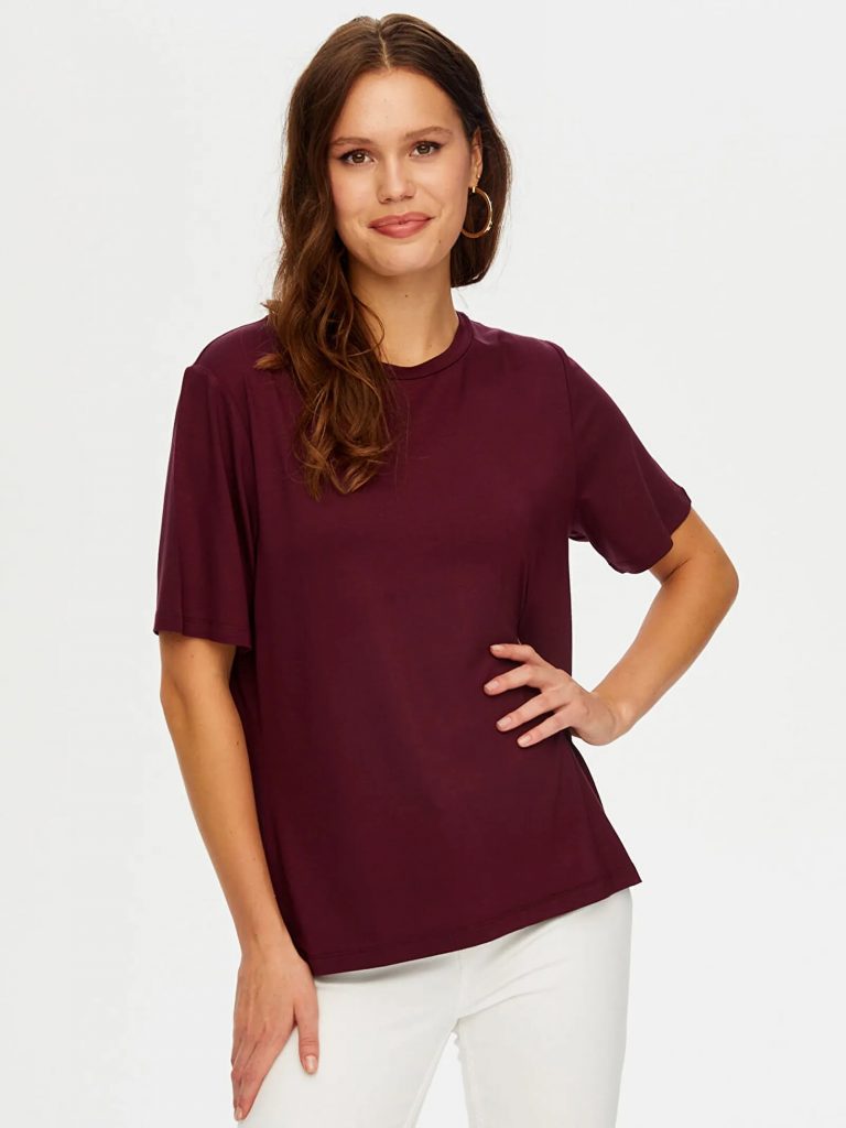 FAİK SÖNMEZ Yuvarlak Yaka Kısa Kol T-Shirt TSH009 - MÜRDÜM