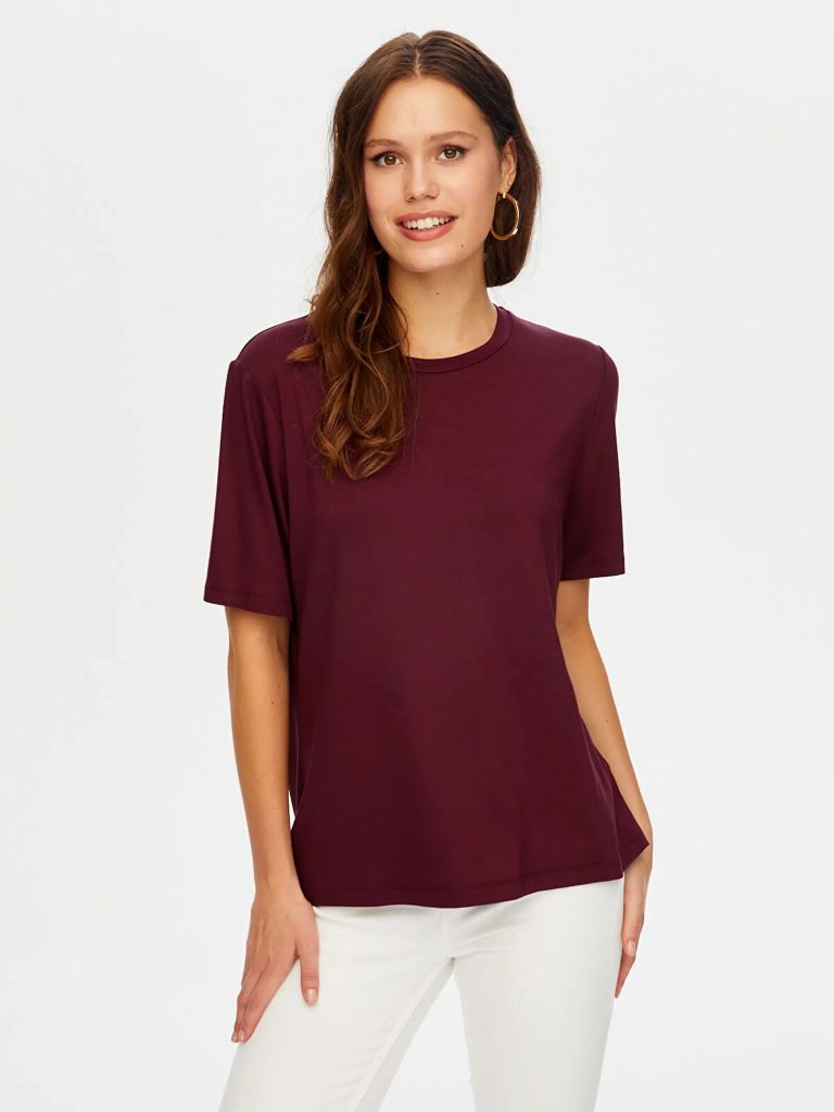 FAİK SÖNMEZ Yuvarlak Yaka Kısa Kol T-Shirt TSH009 - MÜRDÜM