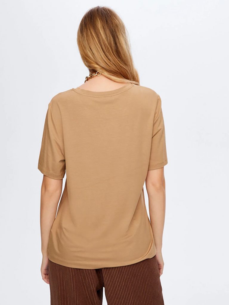 FAİK SÖNMEZ Yuvarlak Yaka Kısa Kol T-Shirt TSH009 - camel